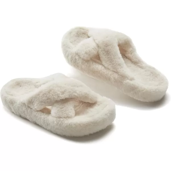 JABASIC Women Cross Band Slippers Orthopedic Slides with Arch Support Faux Fur slides House Slipper Indoor OutdoorBeige