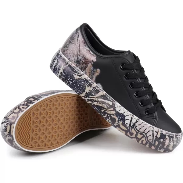 JABASIC Women Fashion Sneakers Floral Print Laceup Casual Walking ShoesBlack