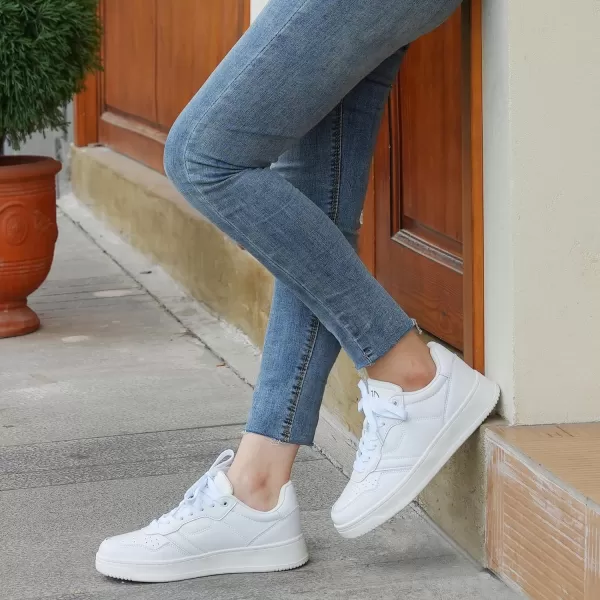 JABASIC Women Genuine Leather Platform Sneakers LaceUp Breathable Comfortable Walking ShoesWhite