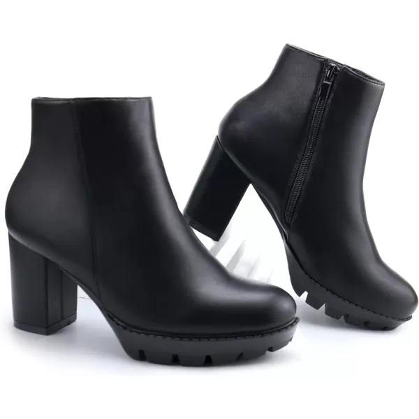 JABASIC Women High Heel Ankle Boots Chunky Platform BootiesBlackpu