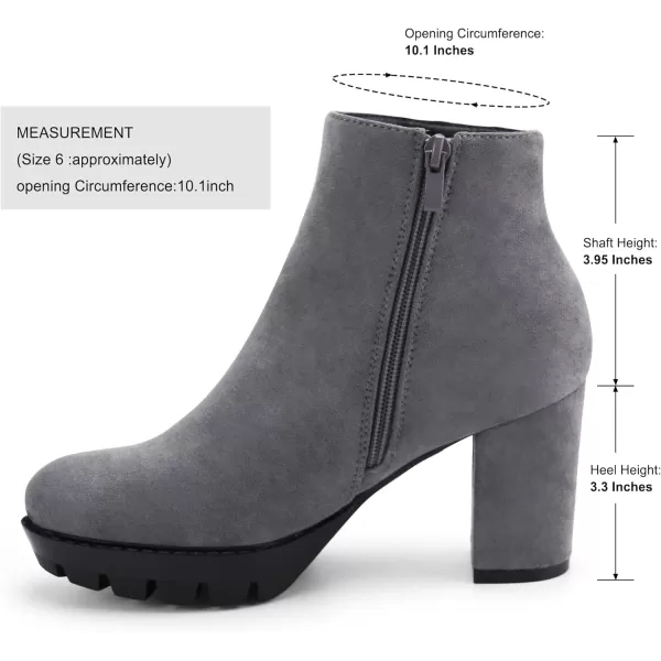 JABASIC Women High Heel Ankle Boots Chunky Platform BootiesGrey