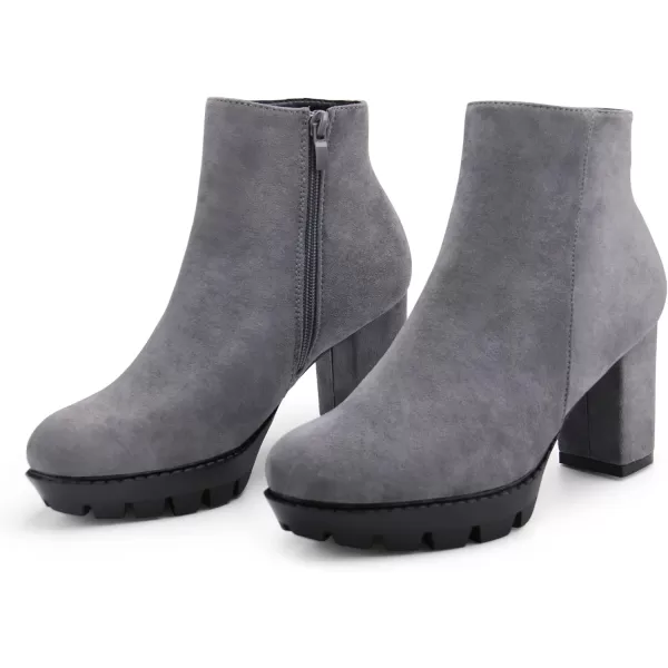 JABASIC Women High Heel Ankle Boots Chunky Platform BootiesGrey