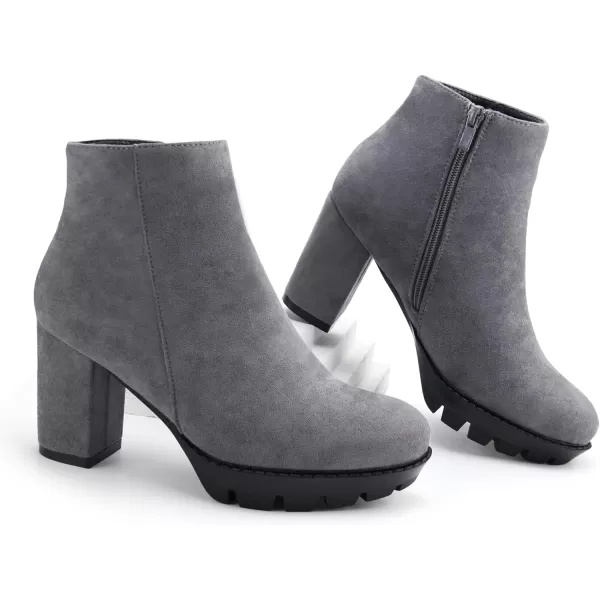 JABASIC Women High Heel Ankle Boots Chunky Platform BootiesGrey