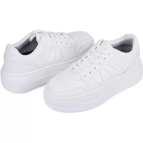 JABASIC Women Platform Sneakers Low Top Lace Up Fashion Walking Shoes White Tennis ShoesWhite