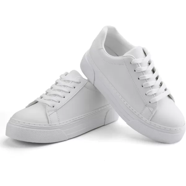 JABASIC Women Platform White Sneakers Lace Up Fashion Tennis Sneaker Casual Walking ShoesWhite