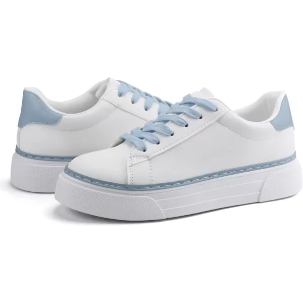 JABASIC Women Platform White Sneakers Lace Up Fashion Tennis Sneaker Casual Walking ShoesWhiteBlue