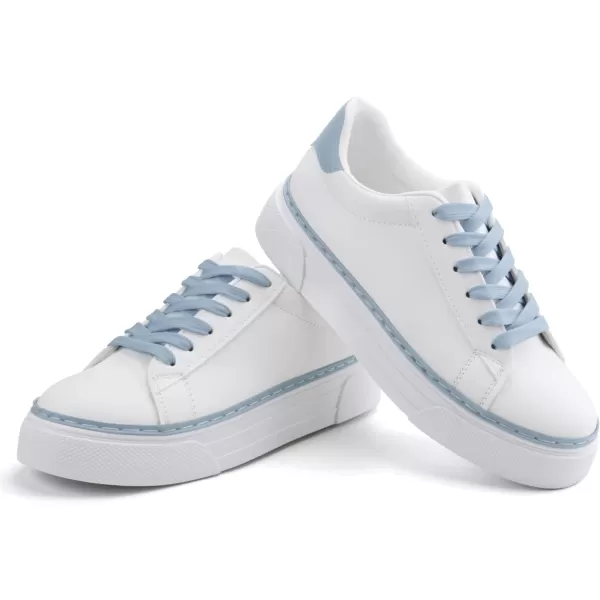 JABASIC Women Platform White Sneakers Lace Up Fashion Tennis Sneaker Casual Walking ShoesWhiteBlue