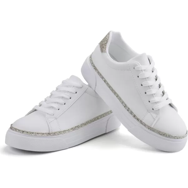 JABASIC Women Platform White Sneakers Lace Up Fashion Tennis Sneaker Casual Walking ShoesWhiteGolden