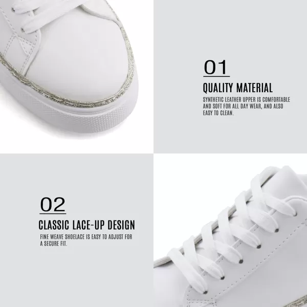 JABASIC Women Platform White Sneakers Lace Up Fashion Tennis Sneaker Casual Walking ShoesWhiteGolden