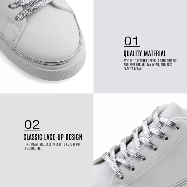 JABASIC Women Platform White Sneakers Lace Up Fashion Tennis Sneaker Casual Walking ShoesWhiteSliver