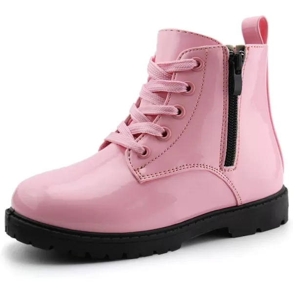 JABASIC Girls Ankle Boots Side Zipper Lace Up Work Boot Combat Booties for LittleBig KidsPink