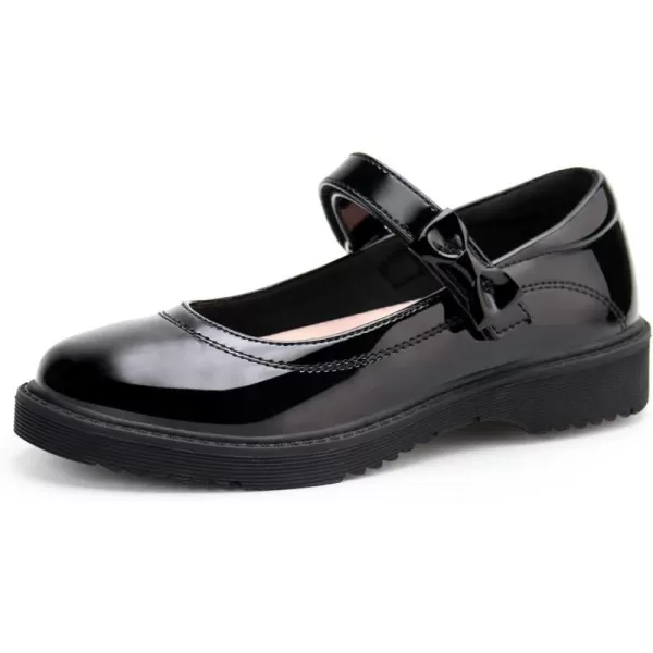 JABASIC Girls Black School Shoes Bow Oxford Mary Jane FlatsBlack