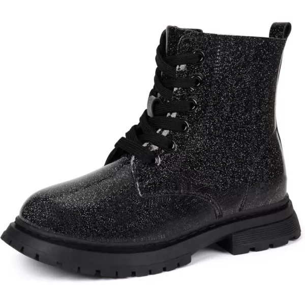 JABASIC Girls Boys Ankle Boots LaceUp Waterproof Work Boots with Side ZipperBlackGlittery