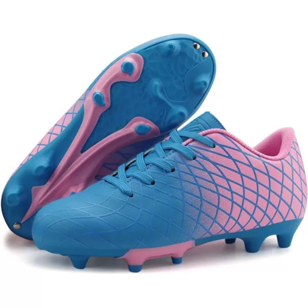 JABASIC Kids Outdoor Soccer Cleats Athletic Firm Ground Football ShoesBlue Pink