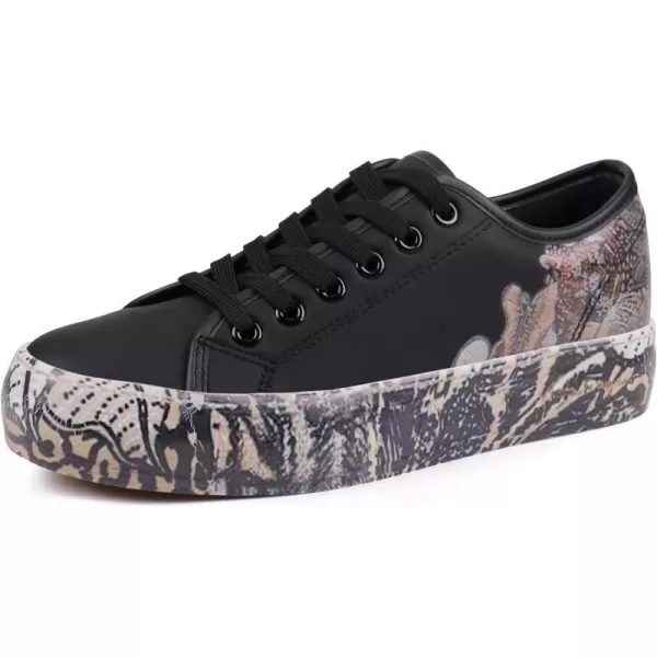 JABASIC Women Fashion Sneakers Floral Print Laceup Casual Walking ShoesBlack