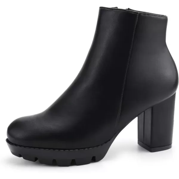 JABASIC Women High Heel Ankle Boots Chunky Platform BootiesBlackpu