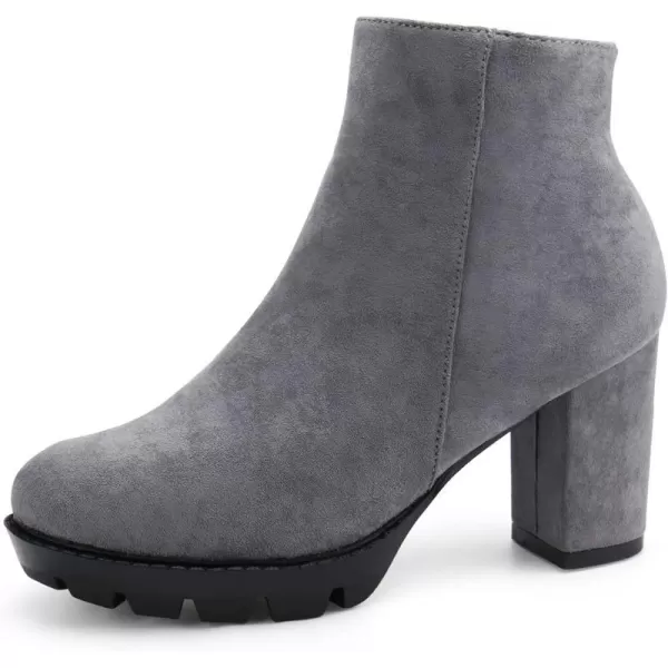 JABASIC Women High Heel Ankle Boots Chunky Platform BootiesGrey