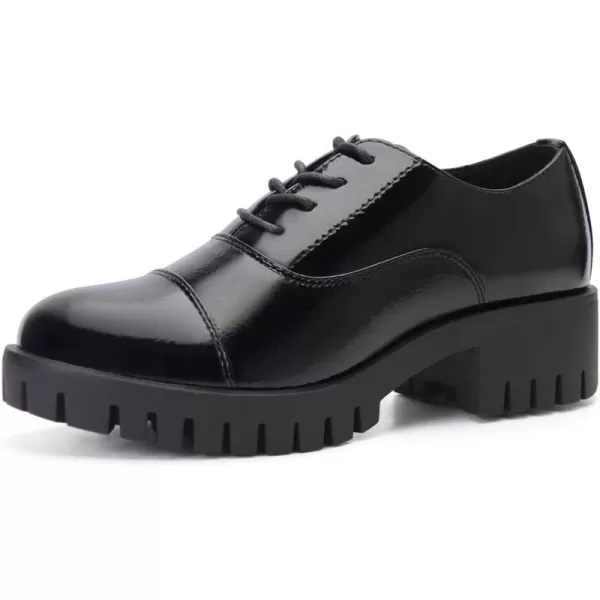 JABASIC Women Platform Oxford Shoes Mid Heel Laceup OxfordsBlack