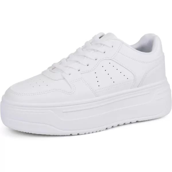 JABASIC Women Platform Sneakers Low Top Lace Up Fashion Walking Shoes White Tennis ShoesWhite