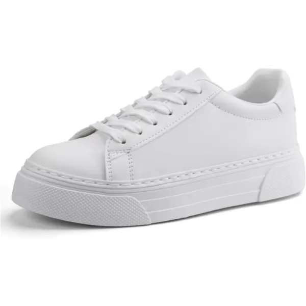 JABASIC Women Platform White Sneakers Lace Up Fashion Tennis Sneaker Casual Walking ShoesWhite