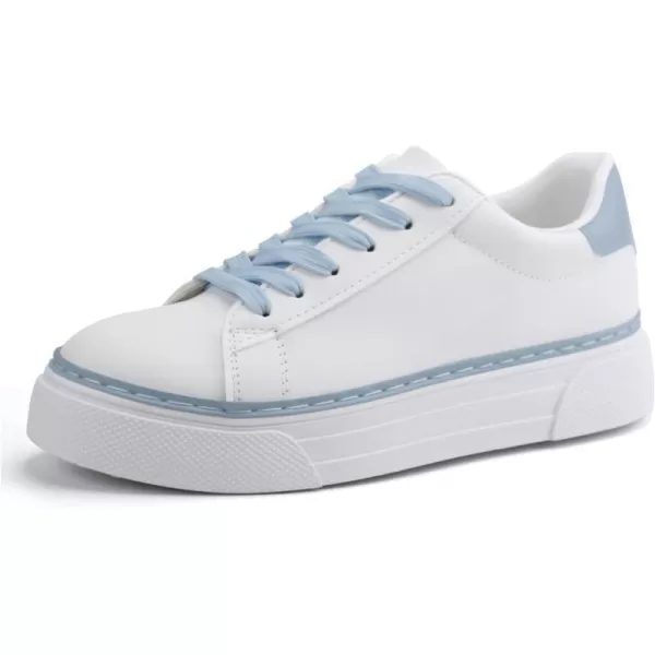 JABASIC Women Platform White Sneakers Lace Up Fashion Tennis Sneaker Casual Walking ShoesWhiteBlue