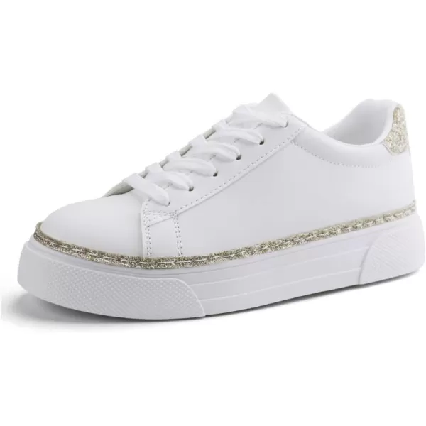 JABASIC Women Platform White Sneakers Lace Up Fashion Tennis Sneaker Casual Walking ShoesWhiteGolden