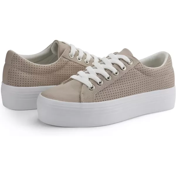 JABASIC Women Platform Sneakers Breathable Casual Lace Up Fashion Walking ShoesBeige