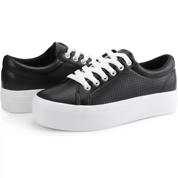 JABASIC Women Platform Sneakers Breathable Casual Lace Up Fashion Walking ShoesBlack