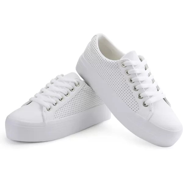 JABASIC Women Platform Sneakers Breathable Casual Lace Up Fashion Walking ShoesWhite