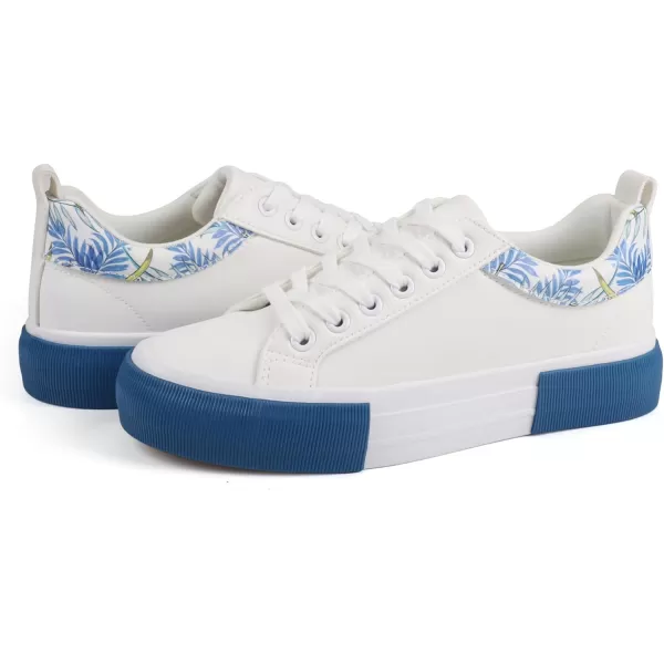 JABASIC Women Platform Sneakers Low Top Comfort LaceUp Fashion SneakersWhite Blue