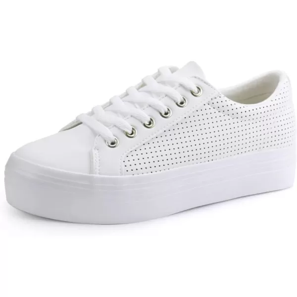 JABASIC Women Platform Sneakers Breathable Casual Lace Up Fashion Walking ShoesWhite