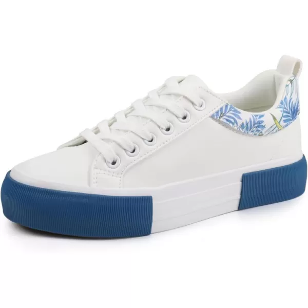 JABASIC Women Platform Sneakers Low Top Comfort LaceUp Fashion SneakersWhite Blue