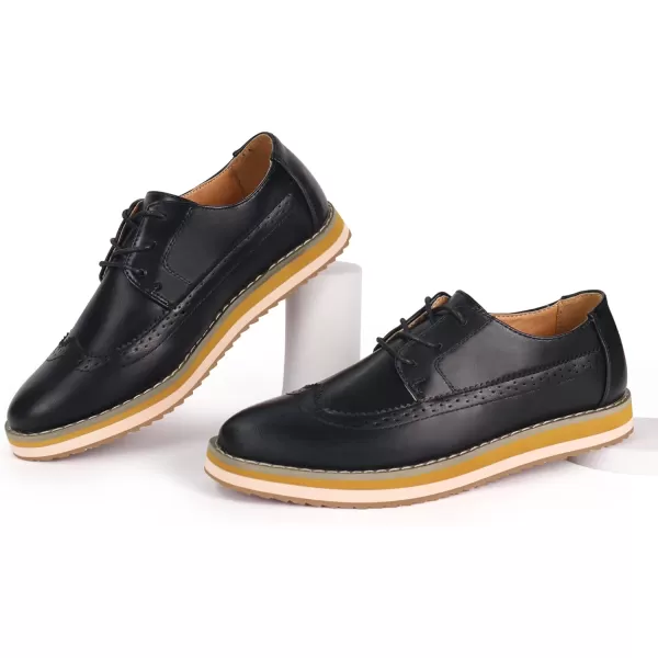 JABASIC Women Brogue Wingtip Oxfords Casual Laceup Dress Oxford ShoesBlack