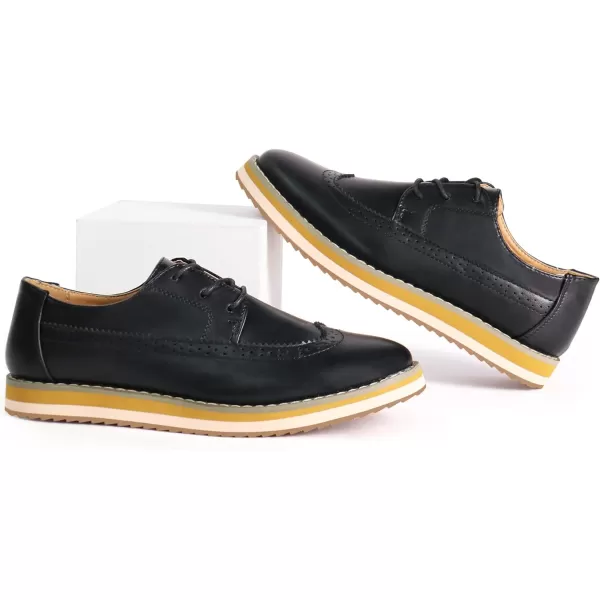 JABASIC Women Brogue Wingtip Oxfords Casual Laceup Dress Oxford ShoesBlack