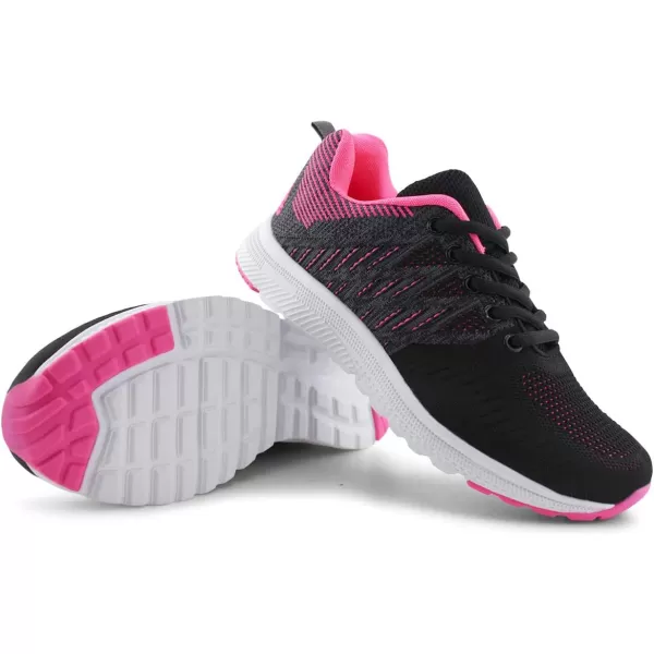 JABASIC Women Casual Breathable Running Sneakers Lightweight Tennis ShoesBlackFuchsia