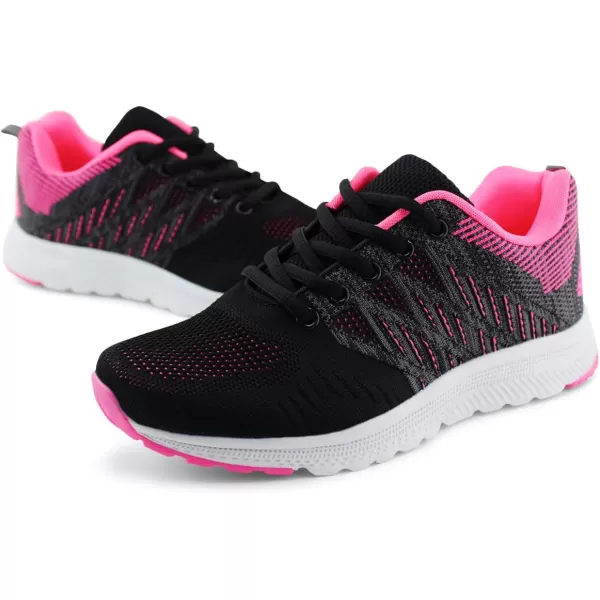 JABASIC Women Casual Breathable Running Sneakers Lightweight Tennis ShoesBlackFuchsia