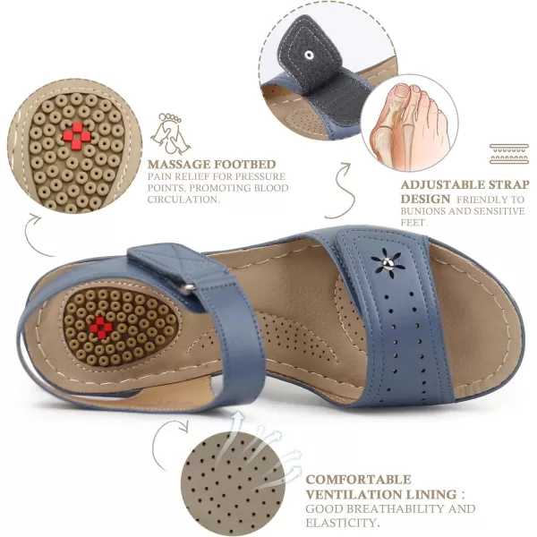 JABASIC Women Comfortable Sandals Orthotic Walking Sandals Orthopedic Arch Support SandalsBlue