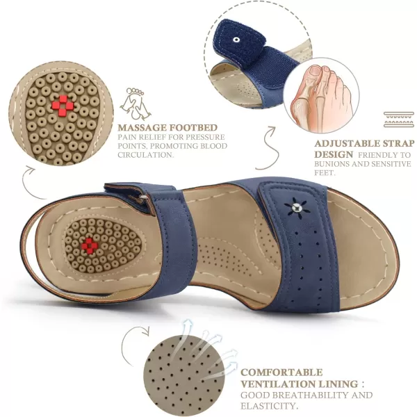 JABASIC Women Comfortable Sandals Orthotic Walking Sandals Orthopedic Arch Support SandalsNavy