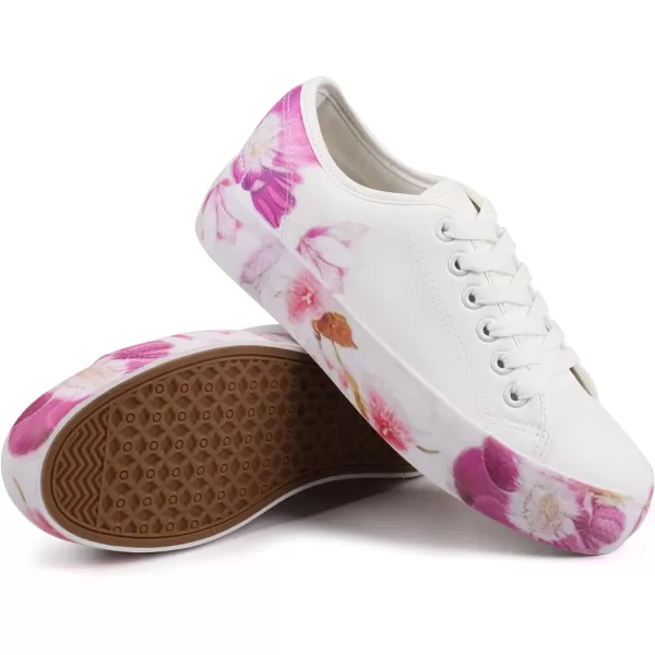 JABASIC Women Fashion Sneakers Floral Print Laceup Casual Walking ShoesWhite