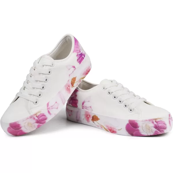 JABASIC Women Fashion Sneakers Floral Print Laceup Casual Walking ShoesWhite