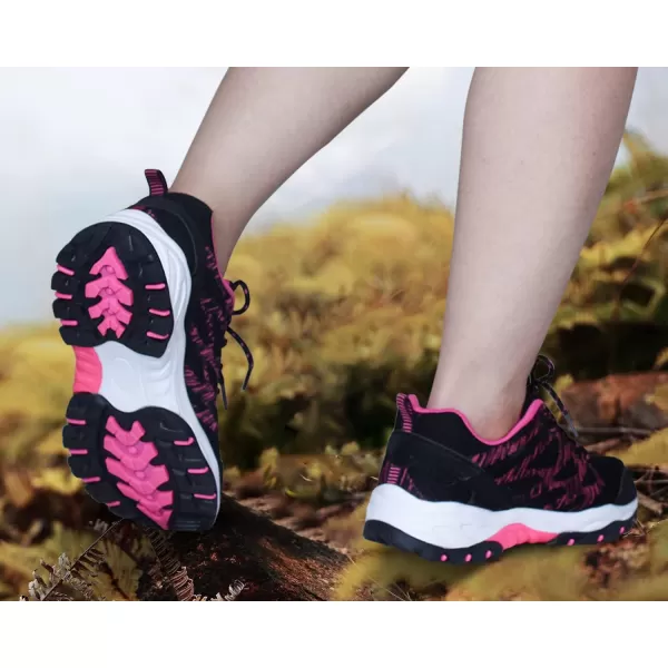 JABASIC Women Hiking Shoes Breathable Mesh Athletic Outdoor SneakersBlackFuchsia1