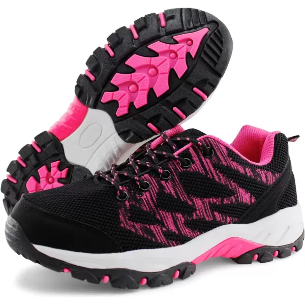 JABASIC Women Hiking Shoes Breathable Mesh Athletic Outdoor SneakersBlackFuchsia1