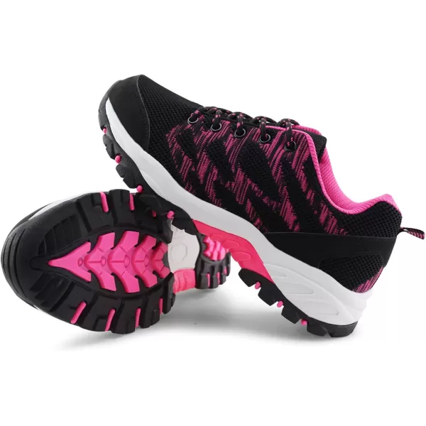 JABASIC Women Hiking Shoes Breathable Mesh Athletic Outdoor SneakersBlackFuchsia1