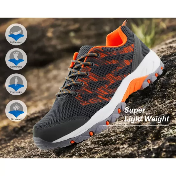 JABASIC Women Hiking Shoes Breathable Mesh Athletic Outdoor SneakersGreyOrange