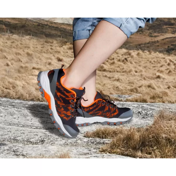 JABASIC Women Hiking Shoes Breathable Mesh Athletic Outdoor SneakersGreyOrange