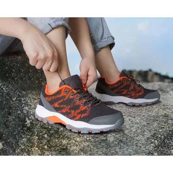 JABASIC Women Hiking Shoes Breathable Mesh Athletic Outdoor SneakersGreyOrange