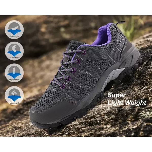 JABASIC Women Hiking Shoes Breathable Mesh Athletic Outdoor SneakersGreyPurple