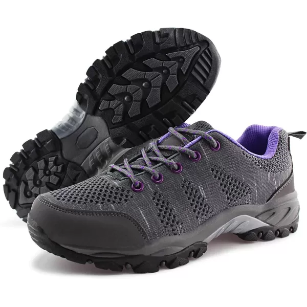 JABASIC Women Hiking Shoes Breathable Mesh Athletic Outdoor SneakersGreyPurple