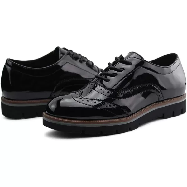 JABASIC Women Lace Up Oxford Shoes Wingtip Brogue Walking ShoesBlack