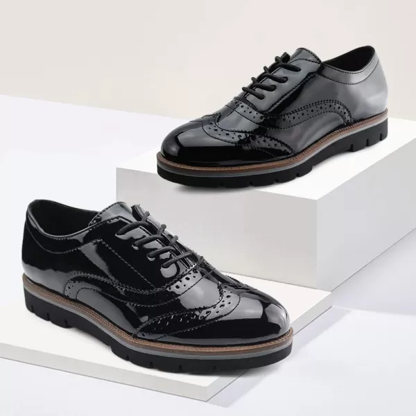 JABASIC Women Lace Up Oxford Shoes Wingtip Brogue Walking ShoesBlack